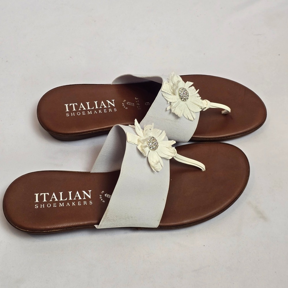 Italian Shoemakers Womens White Floral Rhinestone Thong Sandals Made in Italy 9 - Picture 8 of 12